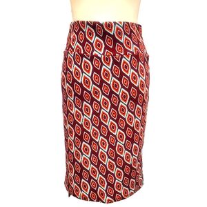 Women's LuLaroe Cassie Maroon Abstract Stretchy Pencil Skirt Size Small 